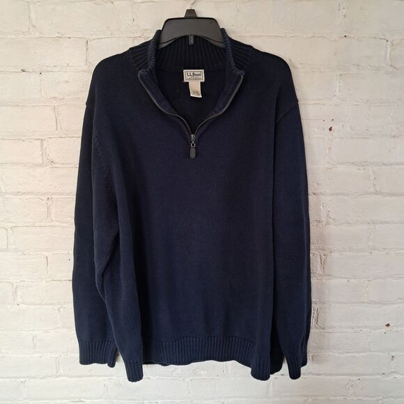 L.L. Bean Other - L.L. Bean Mens XXL Navy Knit Navy Blue Pullover Quarter Zip Sweater 100% Cotton